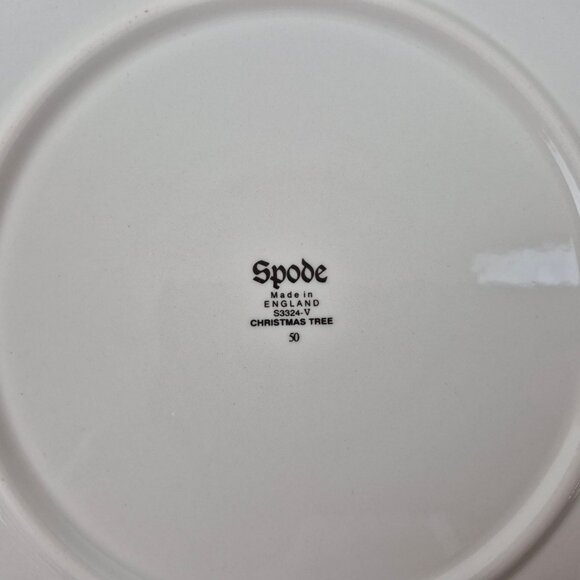 Spode Christmas Tree Handled Cake Plate S3324 V England Green Trim Indent - Picture 6 of 10